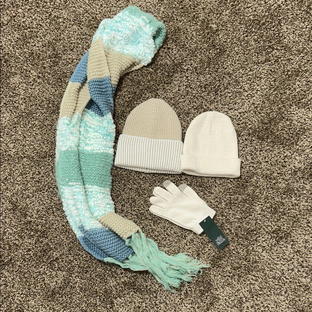 Cozy Winter Accessory Set - Blue, Cream, and Tan